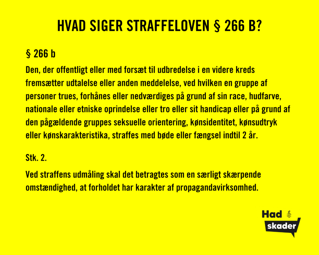 Hvad siger straffeloven paragraf 266 b om hadtale